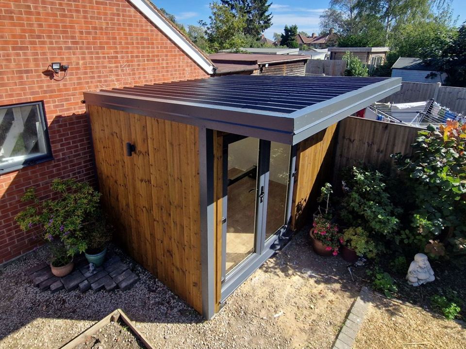 The room from above, steel roof and trims